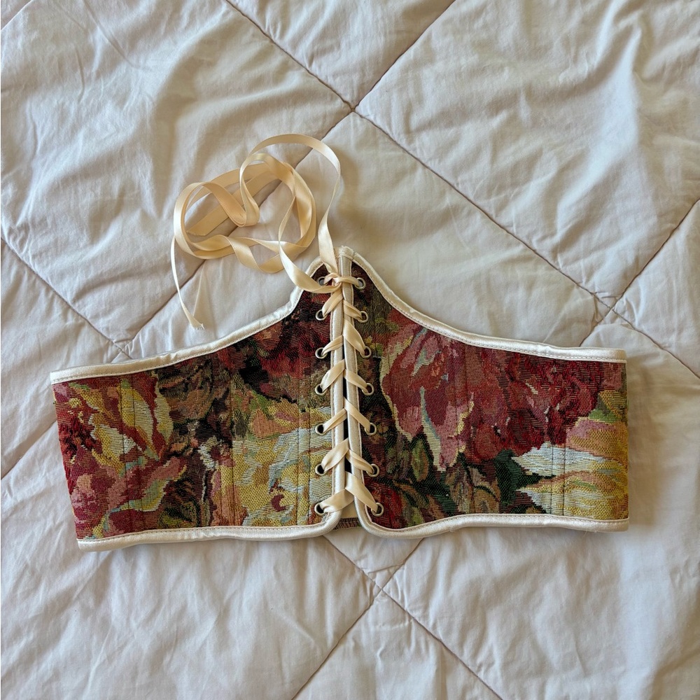 Floral Lace-Up Corset Top